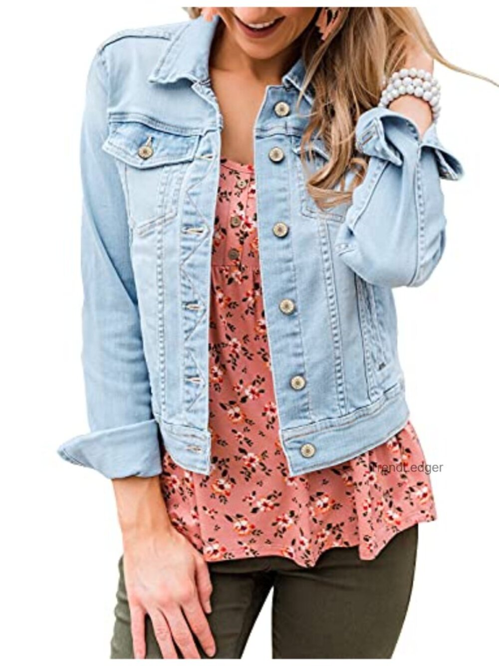 Classic Button Up Fitted Denim Trucker Jacket Collared Long Sleeve Women's
